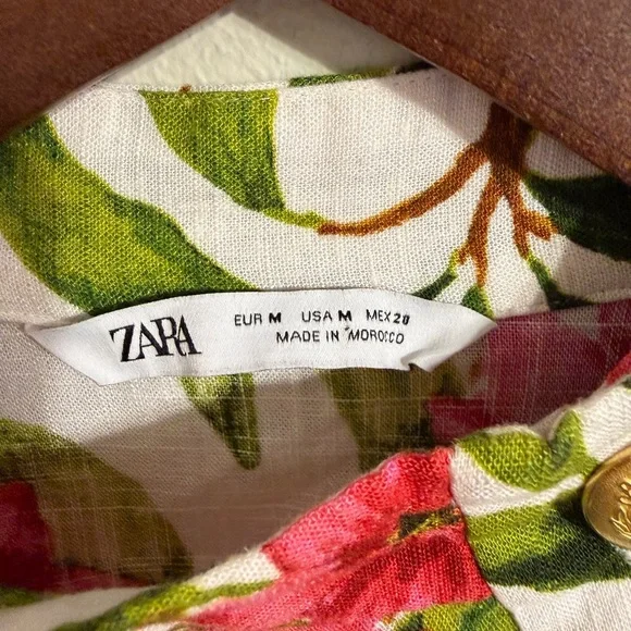 Zara Cottagecore Bold Floral Linen-Blend Button Blouse | Size M - Picture 2 of 6